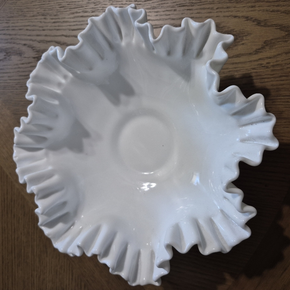 Fenton Crimped White Dish Vintage